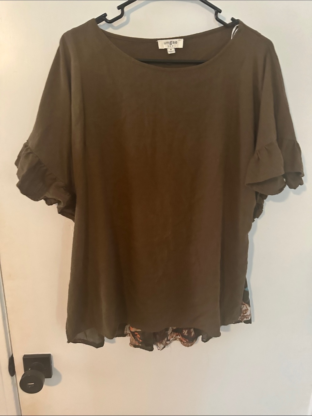 Umgee Olive Ruffle Sleeve Tunic Top